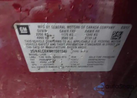 2017 Chevrolet Equinox Lt z USA, uszkodzony, nr VIN 2GNALCEK9H1581349